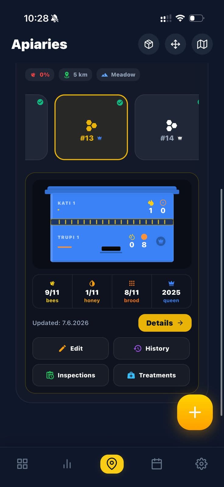 SunnyBee — hive details and colony health score